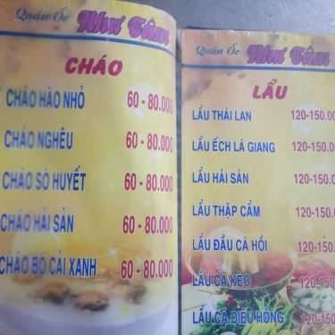 Thực đơn- Quán Nhậu Ốc Như Tâm