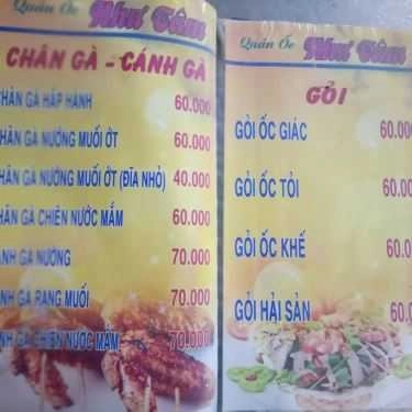 Thực đơn- Quán Nhậu Ốc Như Tâm
