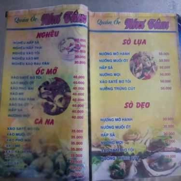 Thực đơn- Quán Nhậu Ốc Như Tâm