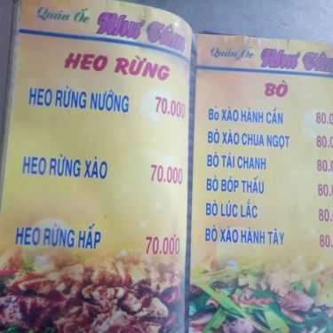 Thực đơn- Quán Nhậu Ốc Như Tâm