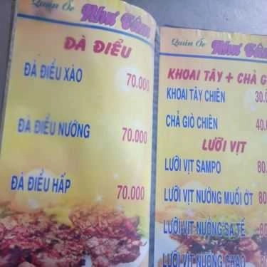 Thực đơn- Quán Nhậu Ốc Như Tâm