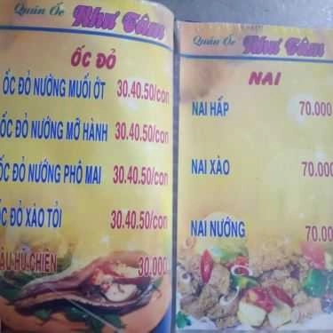 Thực đơn- Quán Nhậu Ốc Như Tâm