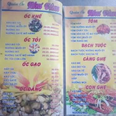 Thực đơn- Quán Nhậu Ốc Như Tâm