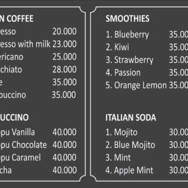 Thực đơn- Organic Coffee