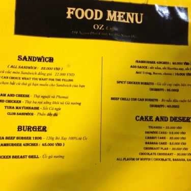 Thực đơn- OZ Singapore Coffee & Smoothies