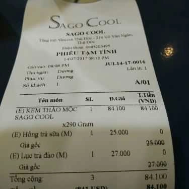 Thực đơn- Cafe Sago Cool - Vincom Thủ Đức
