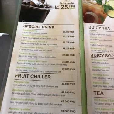 Thực đơn- Passio Coffee - 279 Nguyễn Thái Bình