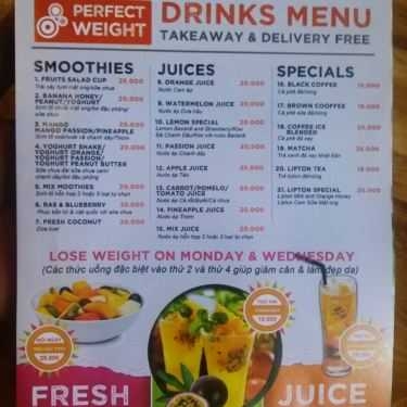 Thực đơn- Cafe Perfect Weight Drinks - Nguyễn Thị Minh Khai