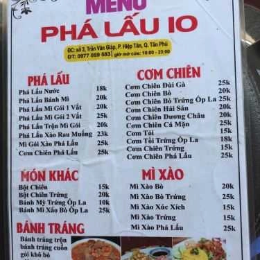 Thực đơn- Ăn vặt Phá Lấu 10