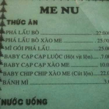 Thực đơn- Ăn vặt Phá Lấu Dì Mười