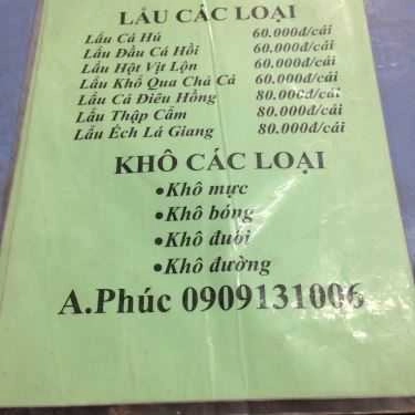 Thực đơn- Quán Nhậu Quán Phúc - Ốc & Lẩu Nướng