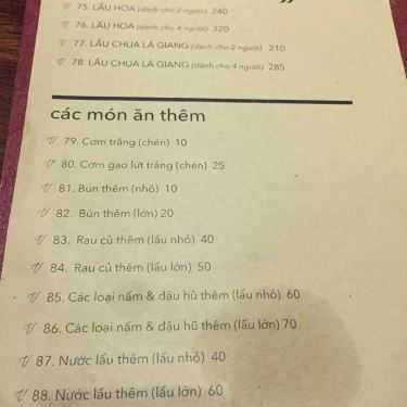 Thực đơn- Quán Ăn Pi Vegetarian Bistro - Ẩm Thực Chay