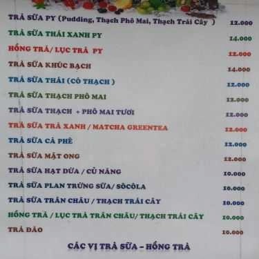Thực đơn- Ăn vặt Py - Quán Trà Sữa - Huỳnh Khương An