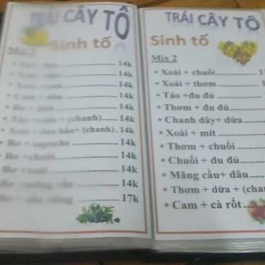Thực đơn- Cafe Quả Mâm Xôi - Quán Sinh Tố