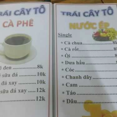 Thực đơn- Cafe Quả Mâm Xôi - Quán Sinh Tố