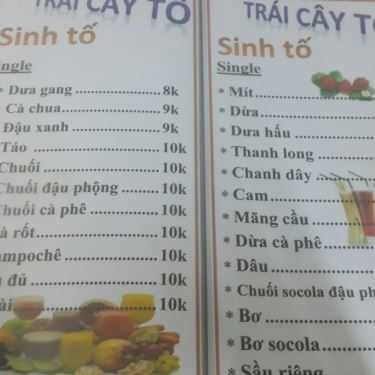 Thực đơn- Cafe Quả Mâm Xôi - Quán Sinh Tố