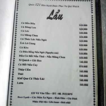 Thực đơn- Quán Nhậu Quán 121 - Hải Sản, Lẩu & Các Món Nhậu Bình Dân