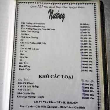 Thực đơn- Quán Nhậu Quán 121 - Hải Sản, Lẩu & Các Món Nhậu Bình Dân