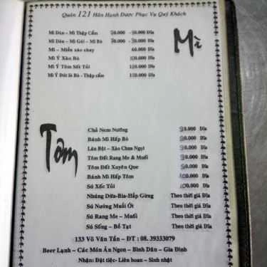 Thực đơn- Quán Nhậu Quán 121 - Hải Sản, Lẩu & Các Món Nhậu Bình Dân