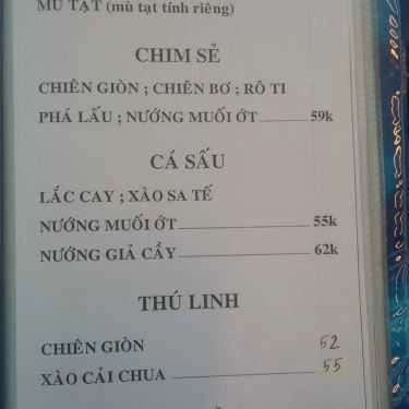 Thực đơn- Quán Nhậu Quán Ăn Gia Đình 168
