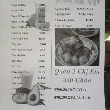 Thực đơn- Quán 2 Chị Em - Giải Khát & Ăn Vặt