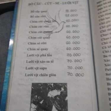 Thực đơn- Quán 543 - Quán Nhậu Bình Dân