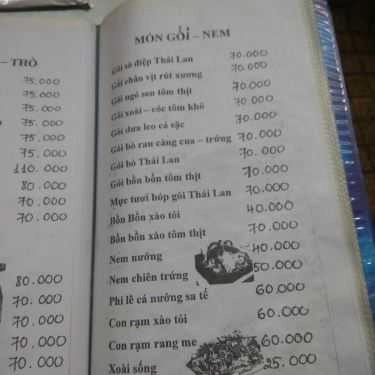 Thực đơn- Quán 543 - Quán Nhậu Bình Dân