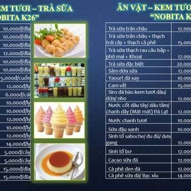 Thực đơn- Nobita K26 - Trà Sữa, Kem Tươi & Ăn Vặt