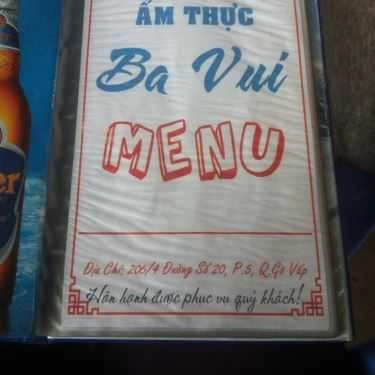 Thực đơn- Quán Nhậu Ẩm Thực Ba Vui - Nhậu Bình Dân