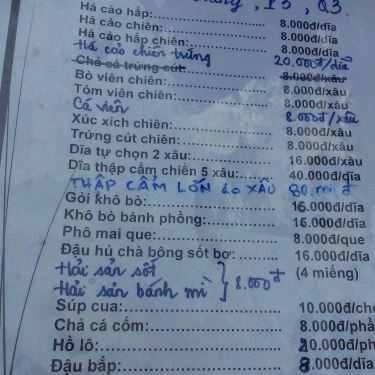 Thực đơn- Quán Bà Tám - Ăn Vặt