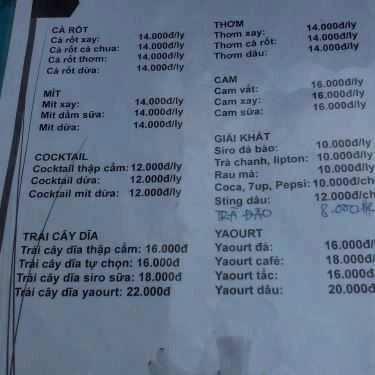 Thực đơn- Quán Bà Tám - Ăn Vặt