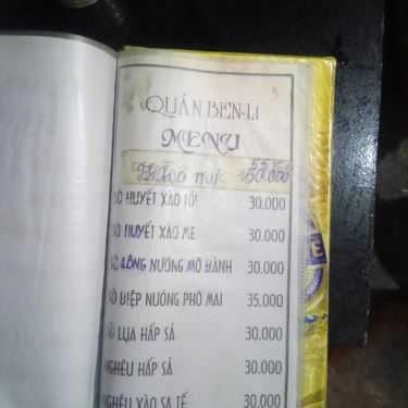 Thực đơn- Quán Nhậu Quán Ben-Li - Nhậu Bình Dân