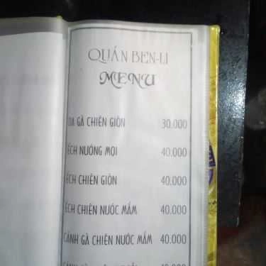 Thực đơn- Quán Nhậu Quán Ben-Li - Nhậu Bình Dân