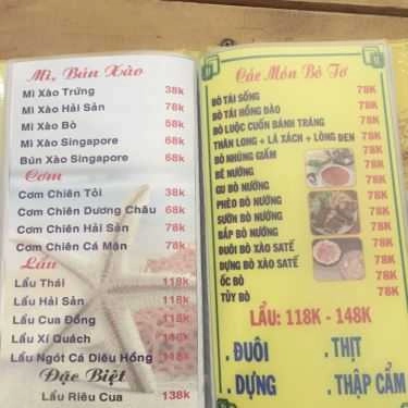 Thực đơn- Quán Nhậu Quán Biển Nướng - Hải Sản Tươi Sống