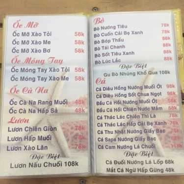 Thực đơn- Quán Nhậu Quán Biển Nướng - Hải Sản Tươi Sống