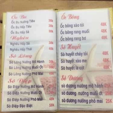 Thực đơn- Quán Nhậu Quán Biển Nướng - Hải Sản Tươi Sống