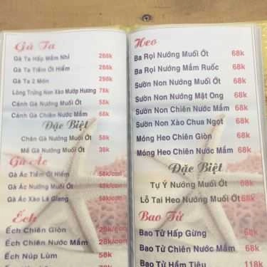 Thực đơn- Quán Nhậu Quán Biển Nướng - Hải Sản Tươi Sống