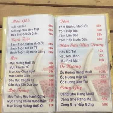 Thực đơn- Quán Nhậu Quán Biển Nướng - Hải Sản Tươi Sống