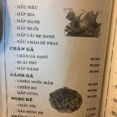 Thực đơn- Quán Nhậu Quán Cây Dừa - Nhậu Ăn Gia Đình