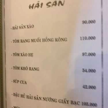 Thực đơn- Quán Nhậu Quán Cây Dừa - Nhậu Ăn Gia Đình