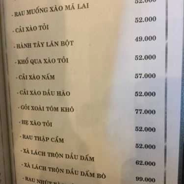 Thực đơn- Quán Nhậu Quán Cây Dừa - Nhậu Ăn Gia Đình