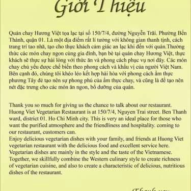 Thực đơn- Quán Ăn Quán Chay Hương Việt
