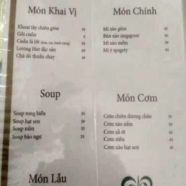 Thực đơn- Quán Ăn Quán Chay Lounis Hut