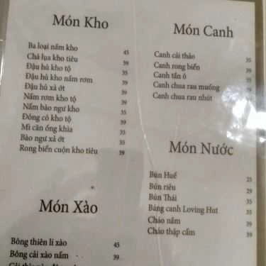Thực đơn- Quán Ăn Quán Chay Lounis Hut