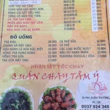Thực đơn- Quán Ăn Quán Chay Tâm Ý