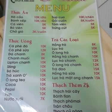 Thực đơn- Ăn vặt Quán Cô Bình - Há Cảo & Súp Cua