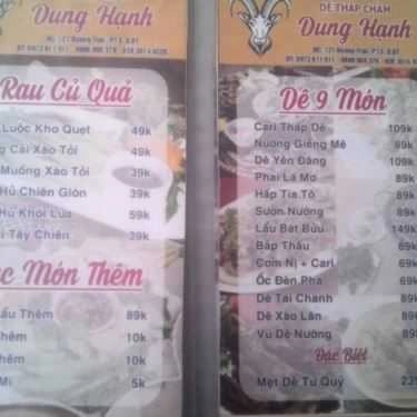 Thực đơn- Quán Nhậu Dung Hạnh - Dê Tháp Chàm