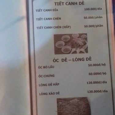 Thực đơn- Quán Nhậu Quán Dê Tài Ký