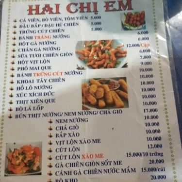Thực đơn- Quán Hai Chị Em - Các Món Ăn Vặt