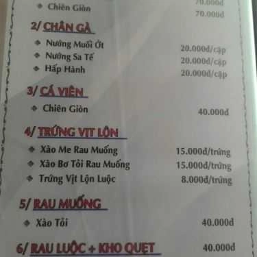 Thực đơn- Quán Nhậu Ốc Tuyền - Quán Hải Sản